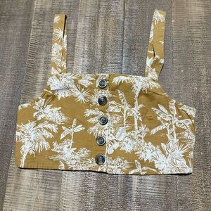 American eagle linen blend Tropical Button-Front Crop Top